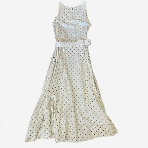 Vintage Jane Singer Polka Dot Maxi Dress Cream & Green, Pretty Woman Vibes, S